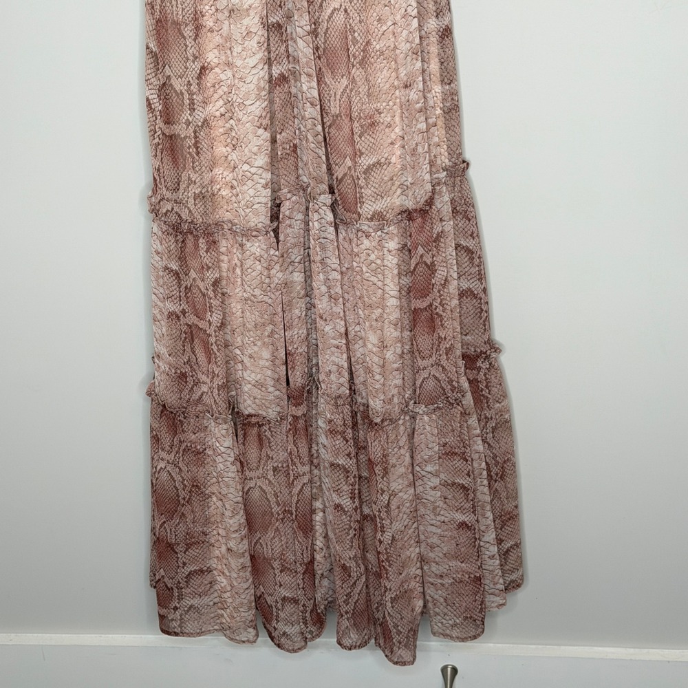 Anthropologie Snake Print Tiered Maxi Dress Flutter Sleeve V Neck Size Large NWT - Picture 10 of 16